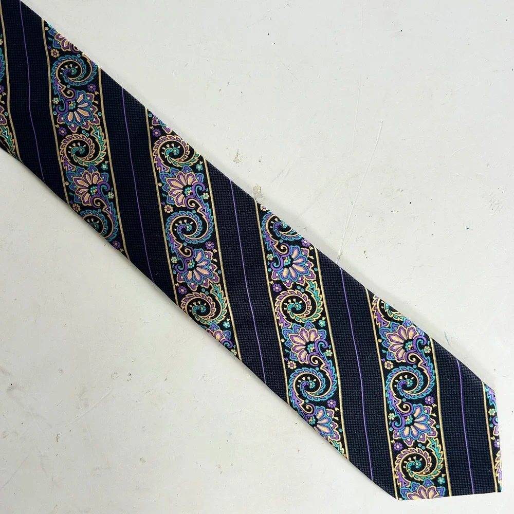 Robert Talbott Best of Class Silk Tie Black Purple Teal Paisley Floral Stripe